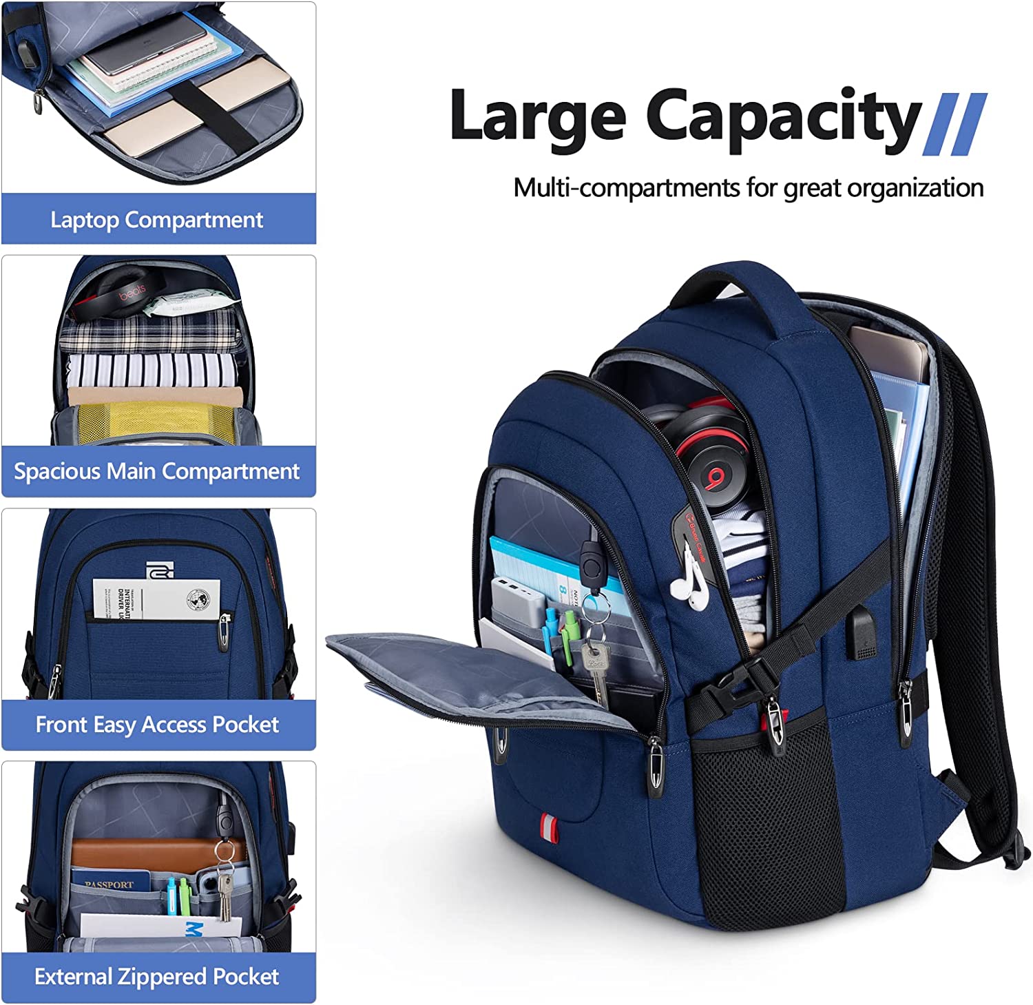 Bagsure Travel Laptop Backpack, Business Water Resistant Laptop Backpack with USB Charging Port, Durable Anti Theft College School Computer Bag for Men & Women Fits 15.6 Inch Notebook & Laptop - Image 4